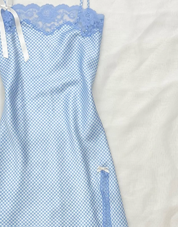 Blue Lattice A Line Spaghetti Strap Lace Satin Short Homecoming Dress Birthday Dress Outfits HZ1023